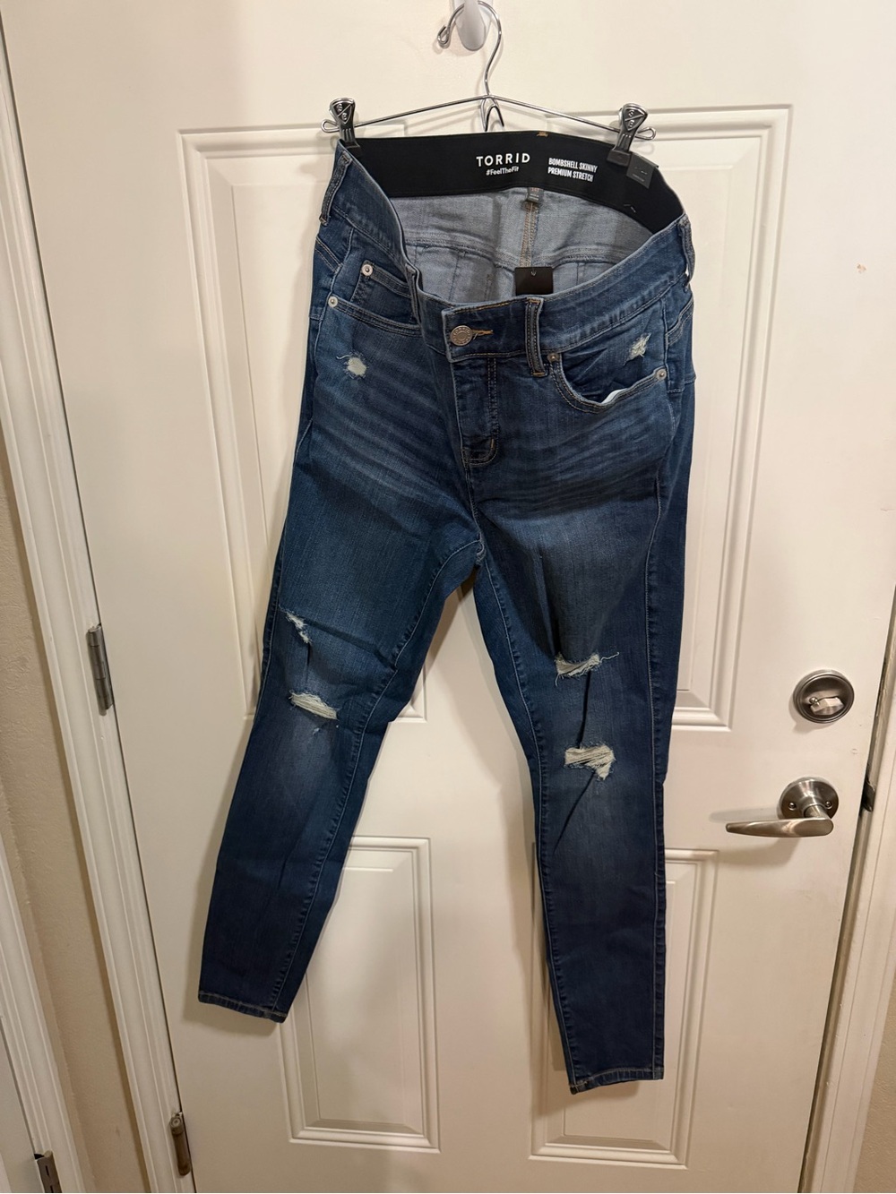 torrid Distressed Dark Blue Skinny Jeans